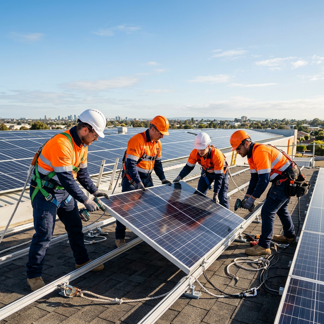 Zespół EnergyService podczas montażu paneli